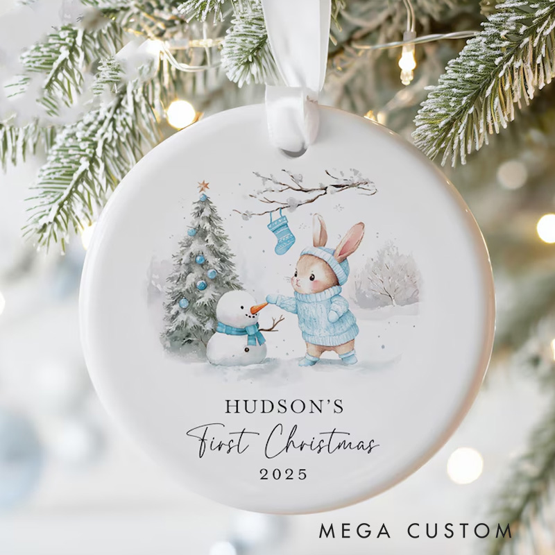 Personalized Baby's First Christmas Ornament with Adorable Animal Design and Name for a Cherished Memory
