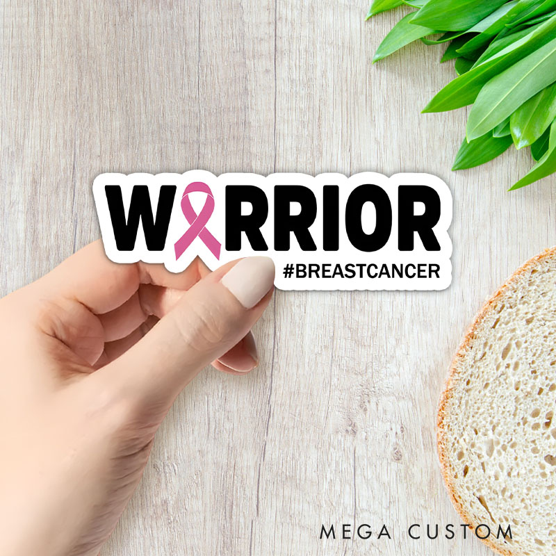 Personalized Warrior Pink Ribbon Sticker with Bold Text and Hashtag for Breast Cancer Fighter Spirit Stickers