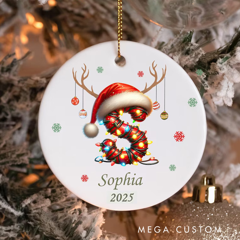 Personalized Initial Christmas Ornament with Reindeer Antlers and Name for a Fun Holiday Touch