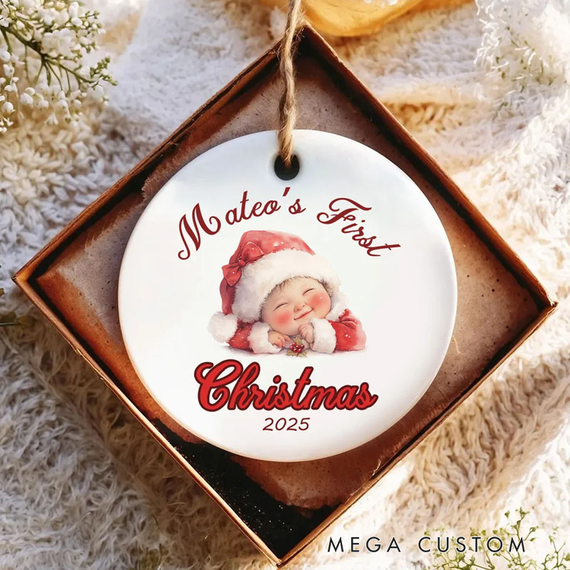 Personalized Baby Pattern Newborn First Christmas Ceramic Ornament with Name Text and Year Home Tree Decor Christmas Gift for Family Baby New Parents