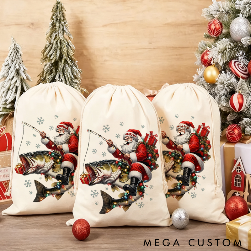 Personalized Fishing Christmas Sack Christmas Fishing Gift Bag Perfect Holiday Gift for Fishing Lover