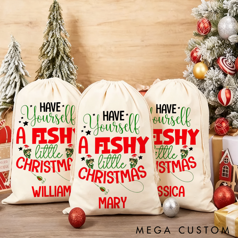 Personalized Fishing Christmas Sack Christmas Fishing Gift Bag Have Yourself A Fishy Little Christmas Design Christmas Fishing Gift Bag Perfect Holiday Gift for Fishing Lover