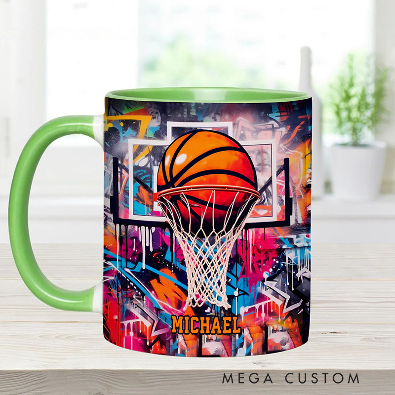 Personalized Basketball Mug with Custom Name and Graffiti Artwork for Basketball Enthusiast