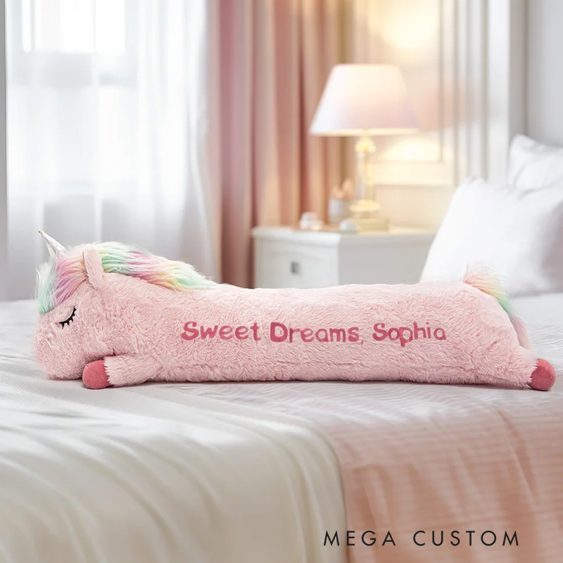 Personalized Cute Comfort Fantasy Rainbow Horse Plush Toy Pillow Soothing Long Plush Pillow with Kid Name Christmas Gift Birthday Gift for Kid