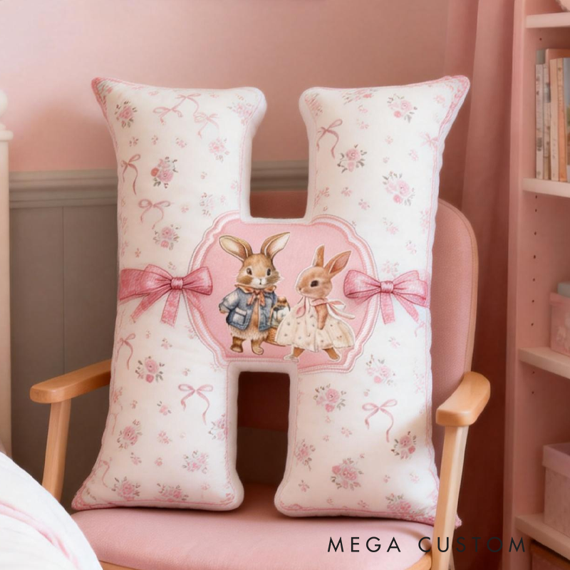 Personalized Cute Bunny Initial Name Graphic 3D Print Pillow Easter Gifts Funny Gifts