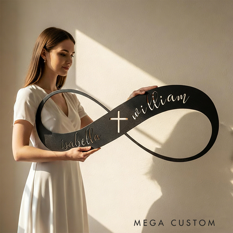 Personalized Infinity with Cross Metal Sign with Custom Names Wall Art Wedding Gift for Couple Anniversary Gift Christian Gift Religious Gift