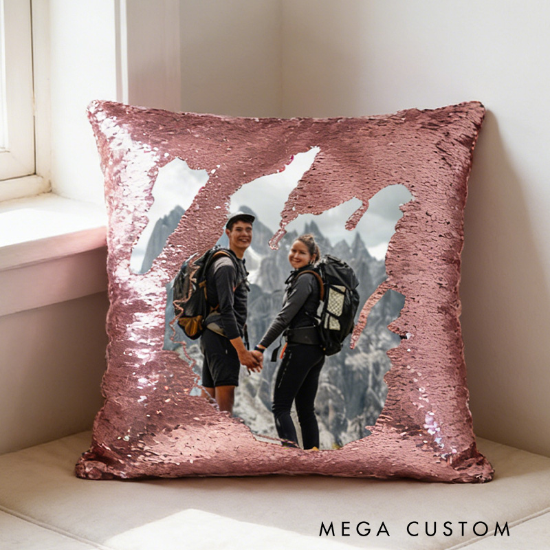 Personalized Reversible Sequin Photo Pillow Custom Sequin Pillow Picture Gifts for Her Him Couple