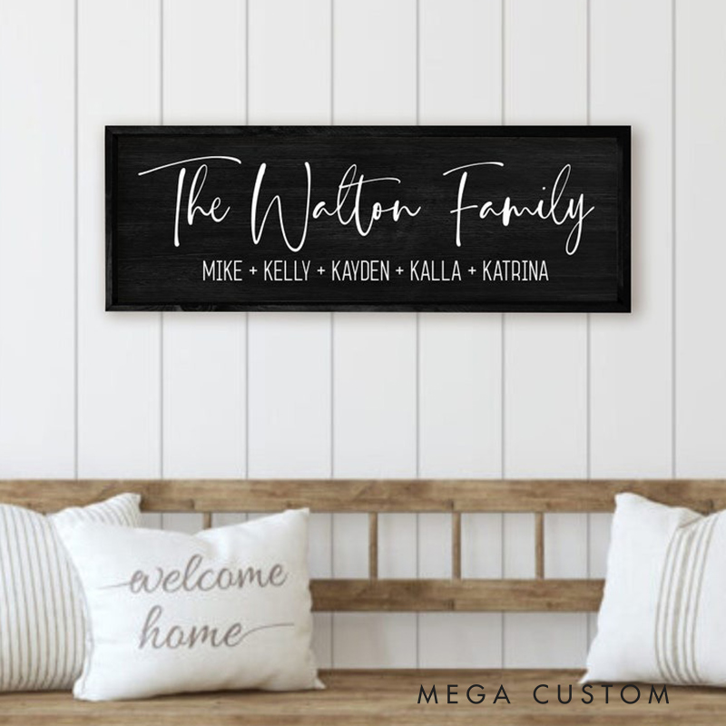 Personalized Family Name Sign Custom Framed Canvas Sign with Last Name and Family Member Name Perfect Wedding Or Housewarming Gift