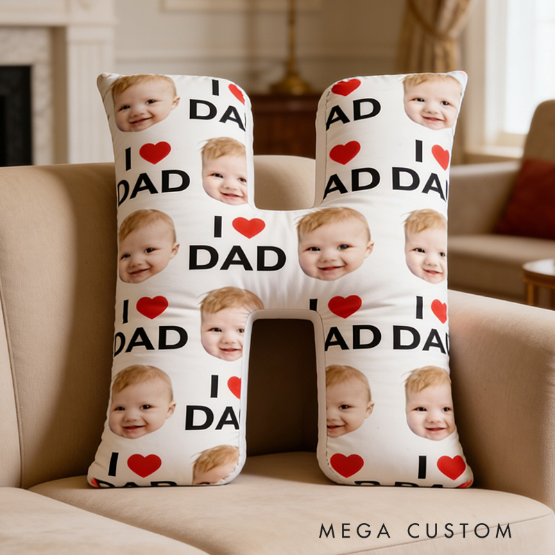 Personalized Photo Pillow Custom Letter Pillow I Love Dad Design Soft Decorative Throw Pillow Gift for Dad Father's Day Birthday Home Decor