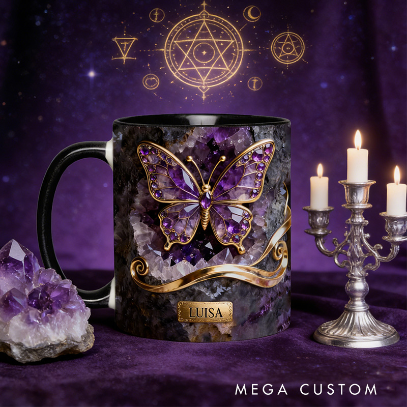 Personalized 2D Flat Magical Purple Crystal Butterfly Mug Coffee Mug Magic Lover Mug Witchcore Gift Coffee Mug