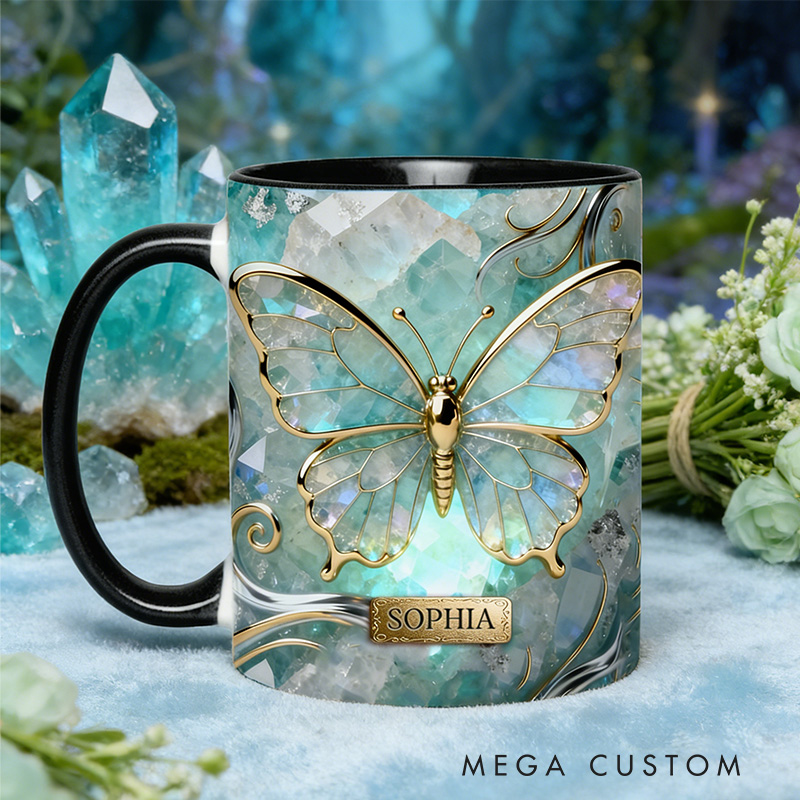 Personalized 2D Flat Magical Blue Crystal Butterfly Mug Coffee Mug Magic Lover Mug Witchcore Gift Coffee Mug