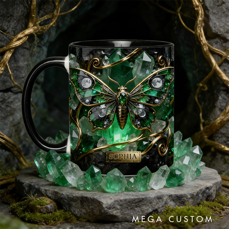 Personalized 2D Flat Magical Green Crystal Butterfly Mug Coffee Mug Magic Lover Mug Witchcore Gift Coffee Mug