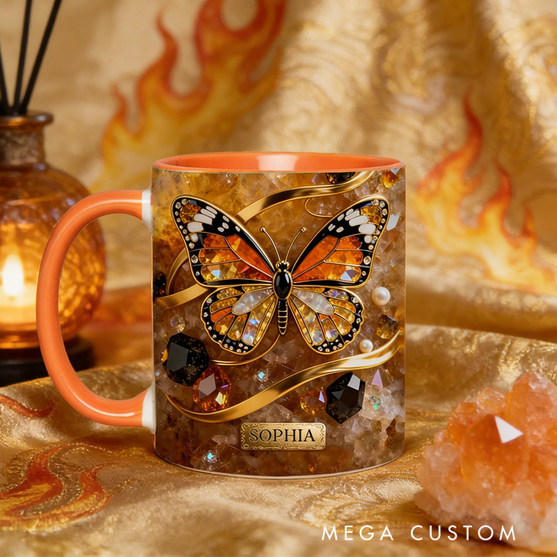 Personalized 2D Flat Magical Orange Crystal Butterfly Mug Coffee Mug Magic Lover Mug Witchcore Gift Coffee Mug