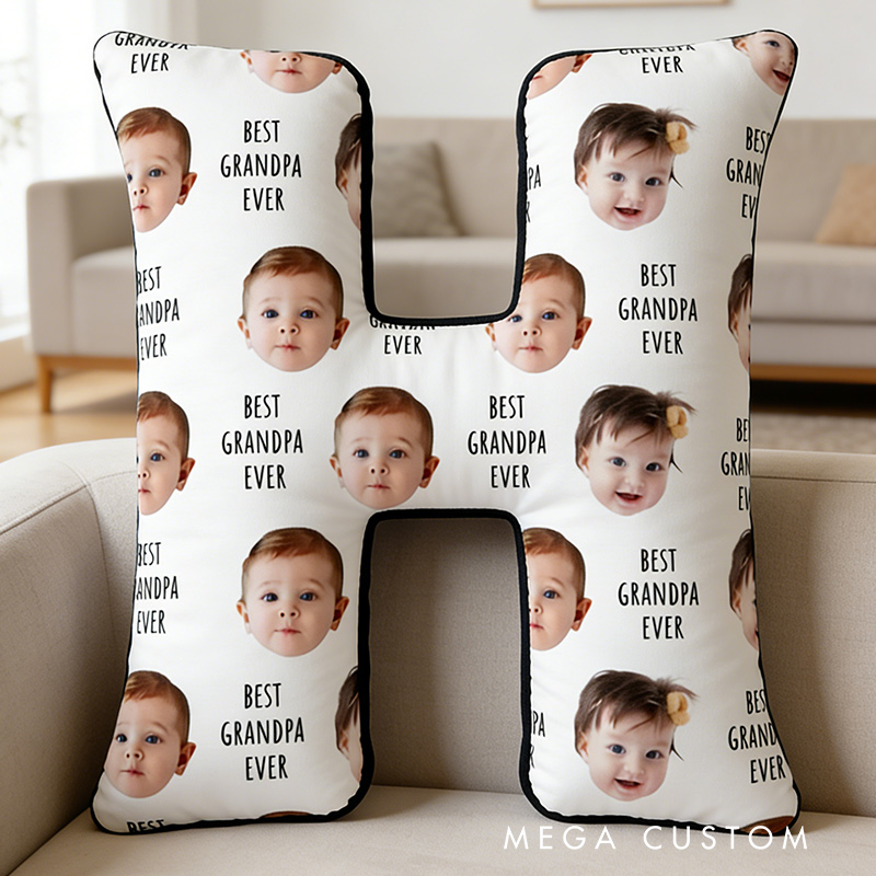 Personalized Letter Pillow Custom Photo Pillow Best Grandpa Ever Design Soft Decorative Throw Pillow Gift for Grandpa Father's Day Birthday Home Decor