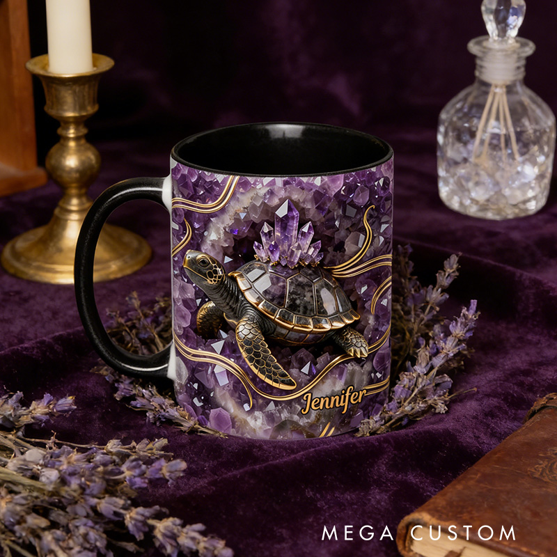 Personalized 2D Flat Magical Crystal Sea Turtle Mug Coffee Mug Magic Lover Mug Witchcore Gift Coffee Mug