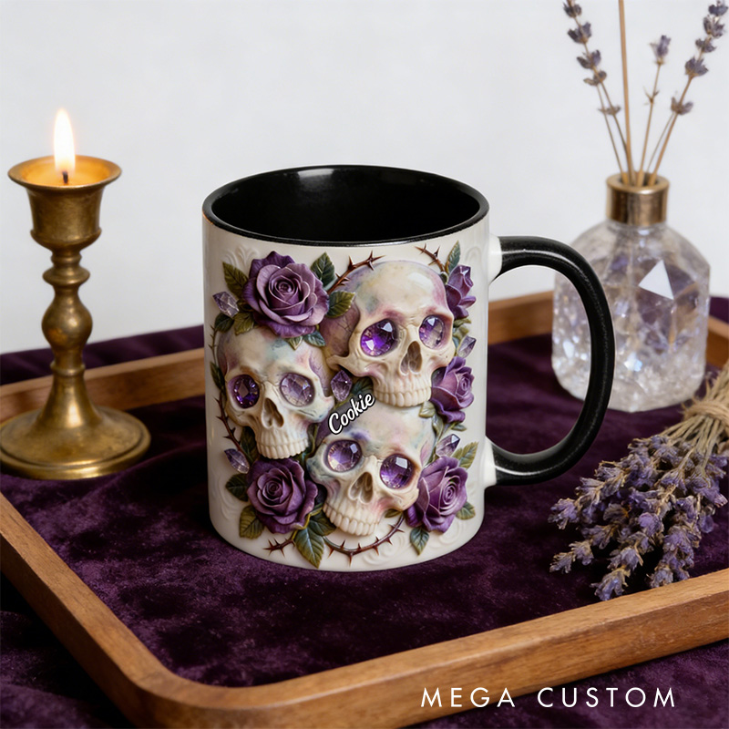 Personalized 2D Flat Magical Rose And Skull Mug Coffee Mug Magic Lover Mug Witchcore Gift Coffee Mug