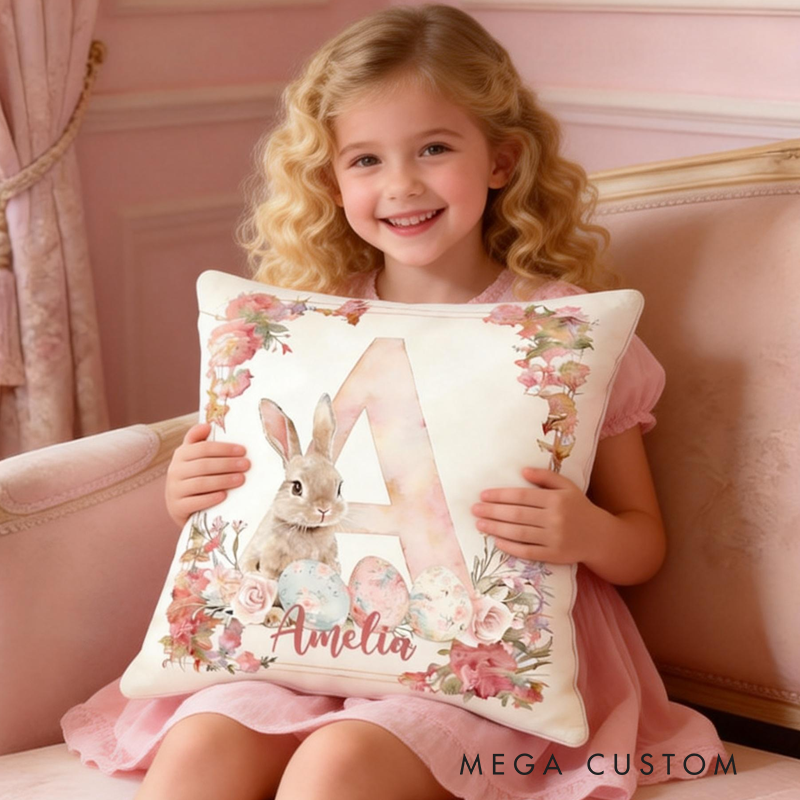 Personalized Watercolor Easter Bunny Pillow Birthday Gifts for Kids Bunny Lovers Gifts
