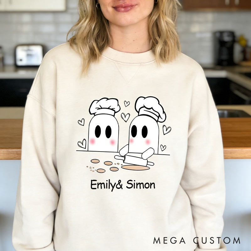Personalized Sweetest Couple Spooky Cookies Sweatshirt Cute Valentine's Gift for Baking Lovers