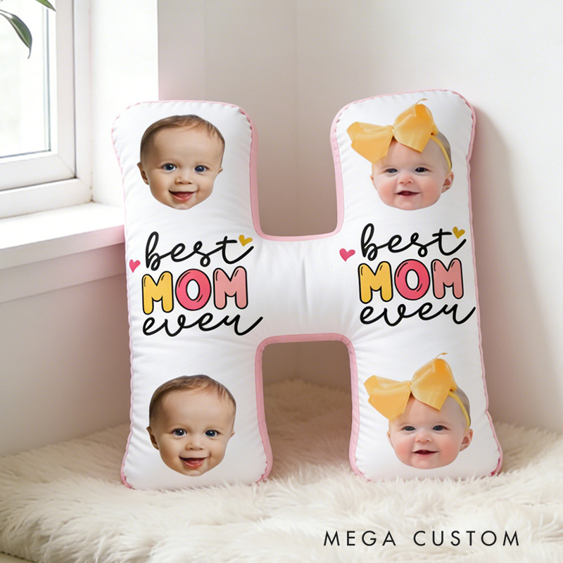 Personalized Photo Pillow Custom Letter Shaped Cushion Best Mom Ever Design Soft Decorative Throw Pillow Gift for Mom Mother's Day Birthday Home Decor