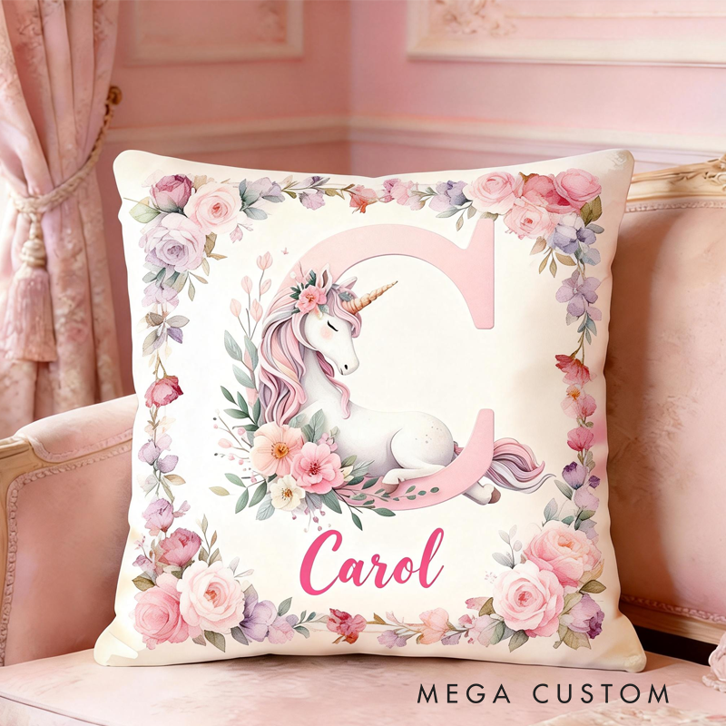 Personalized Watercolor Retro Pink Dream Horse Pillow with Name Birthday Gifts for Kids Dream Horse Lovers Gifts