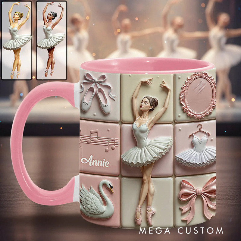Personalized 2D Flat Ballerina Girl Ballet Mug Dancer Mug Ballet Dance Lover Mug Dancing Gift Coffee Mug