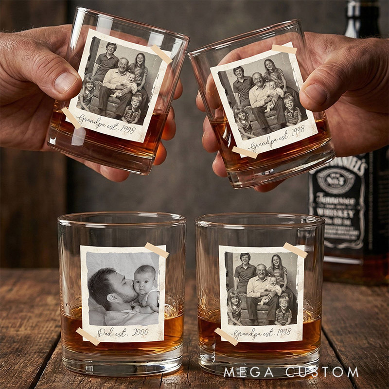 Personalized Photo Whiskey Glass Custom Vintage Retro Polaroid Photo for Dad Grandpa Him Husband Family Gift