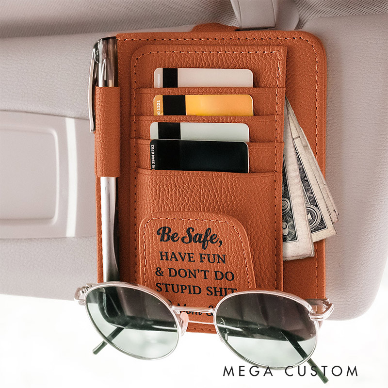 Personalized Leather Car Visor Organizer Drive Safe Gift for Son Dad Husband Family Gift 