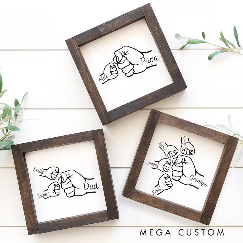 Personalized Fist Bump Dad And Kids Framed Sign Gift From Kids Sign Gifts For Dad Father's Day Gift Unique Gift For Dad Sign With Kids Names Grandpa Gift