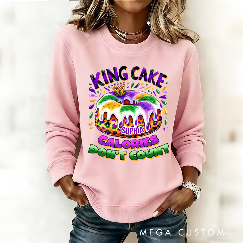 Personalized Calories Don't Count Sweatshirt Mardi Gras King Cake Sweatshirt with Name Mardi Gras Gift for Women Her