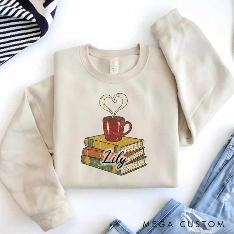 Personalized Book Lover Sweatshirt Valentines Day Gift Coffee and Books Crewneck for Reading Lovers