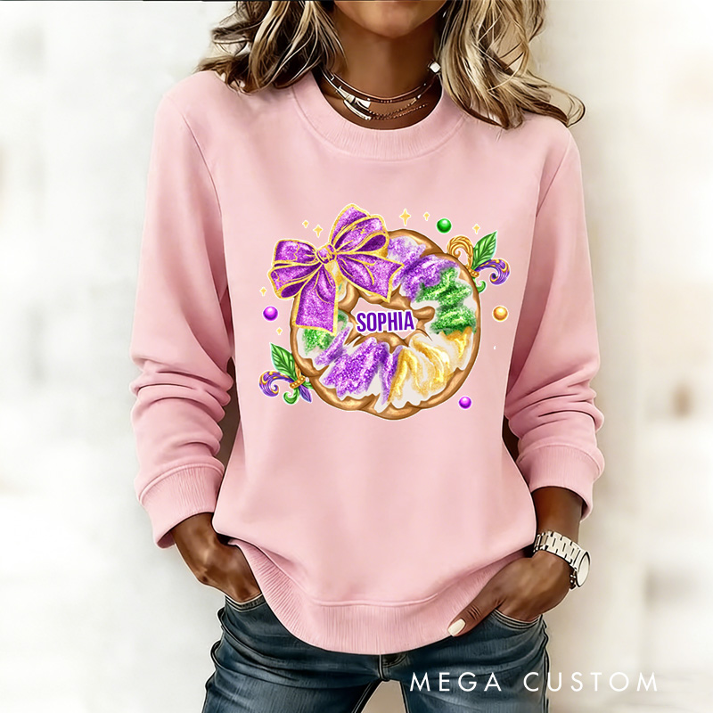 Personalized Calories Don't Count Sweatshirt Mardi Gras King Cake Coquette Sweatshirt with Name Mardi Gras Gift for Women Her