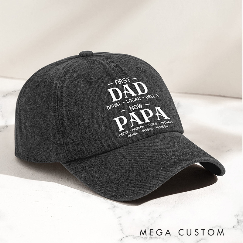 Personalized Vintage Washed Denim Baseball Cap First Dad Now Grandpa with Kids' Names Cap Gifts for Grandpa Dad 