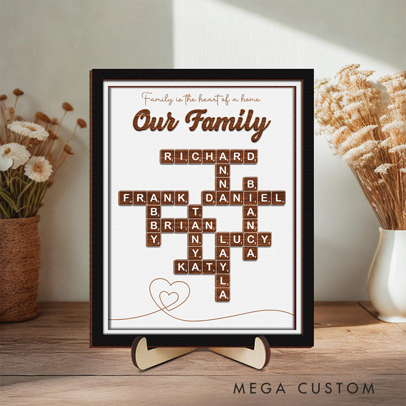 Personalized Scrabble Family Name Frame Scrabble Puzzle Grandkid Crossword Scrabble Wooden Sign Unique Gift for Parents Grandparent Family Last Name Sign