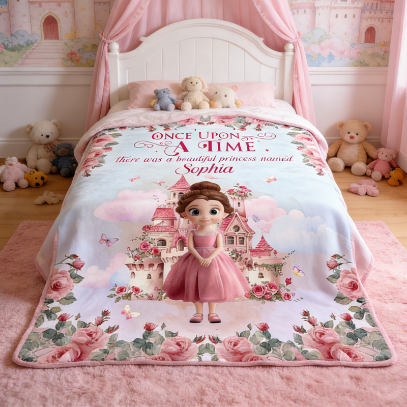 Personalized Once Upon A Time There Was A Beautiful Princess Blanket with Name Home Decor Birthday Gift for Kids