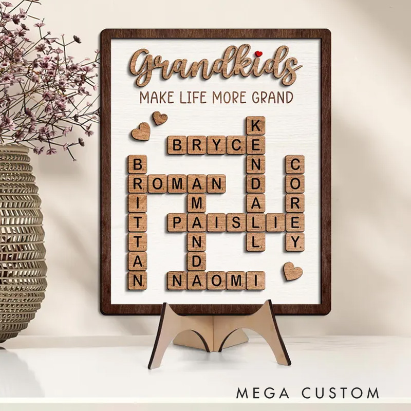 Personalized Grandma Puzzle Sign Grandkids Crossword Wooden Sign Grandchildren Sign Grandparents Gift Mother's Day Gift for Mom