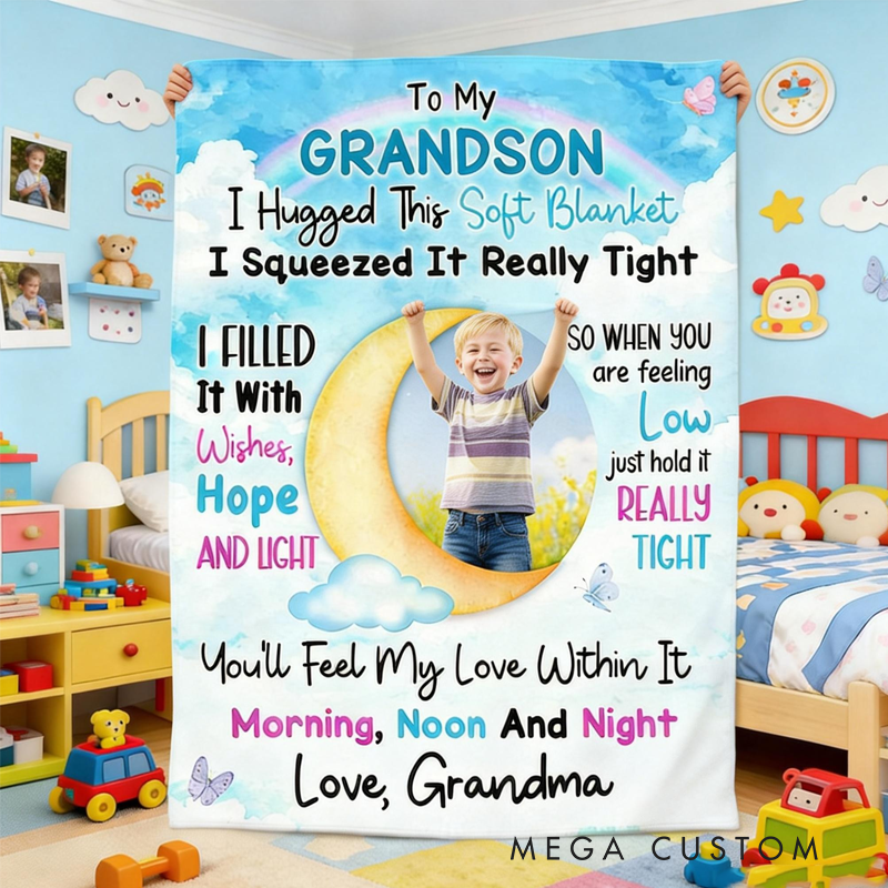 Personalized I Hugged This Soft Blanket I Squeezed It Really Tight Grandson Photo Blanket Home Decor Birthday Gift for Kids