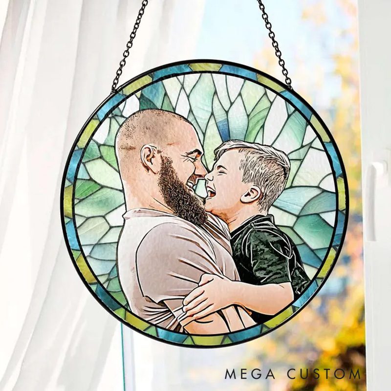 Personalized Custom Dad Portrait Stained Glass Catcher Window Hanging Fathers Day Gift for Grandpa New Grandpa Gift New Dad Gift 2025