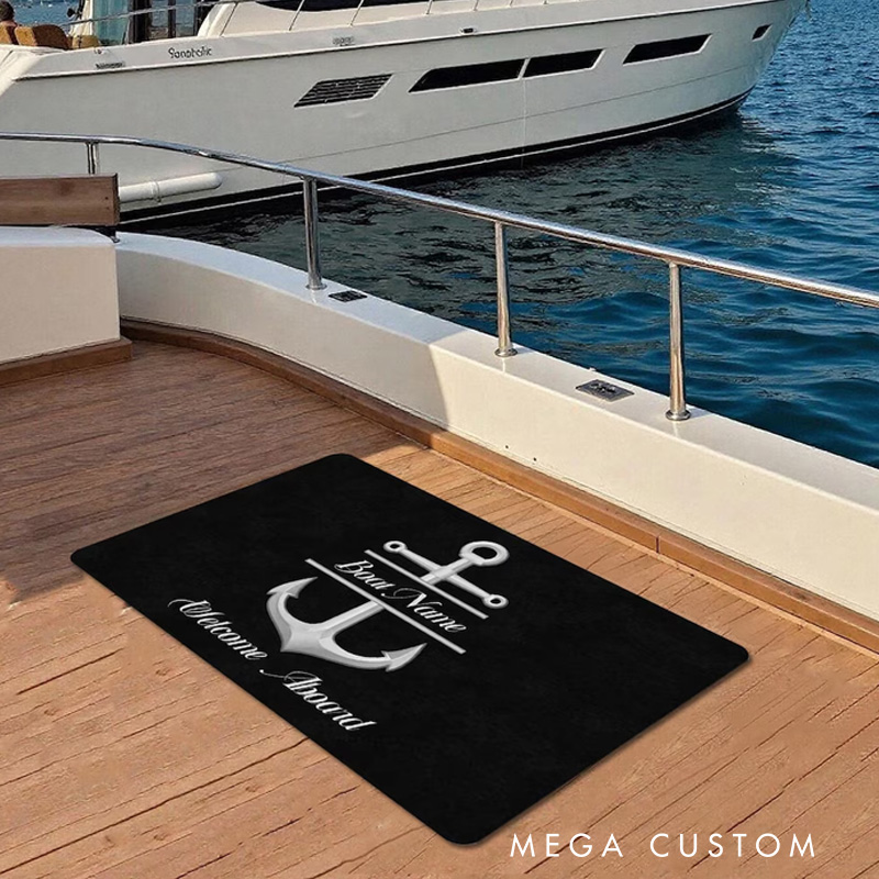 Personalized Boat Welcome Mat Custom Boat Name Mat Nautical Boat Gifts Outdoor Fishing Gift