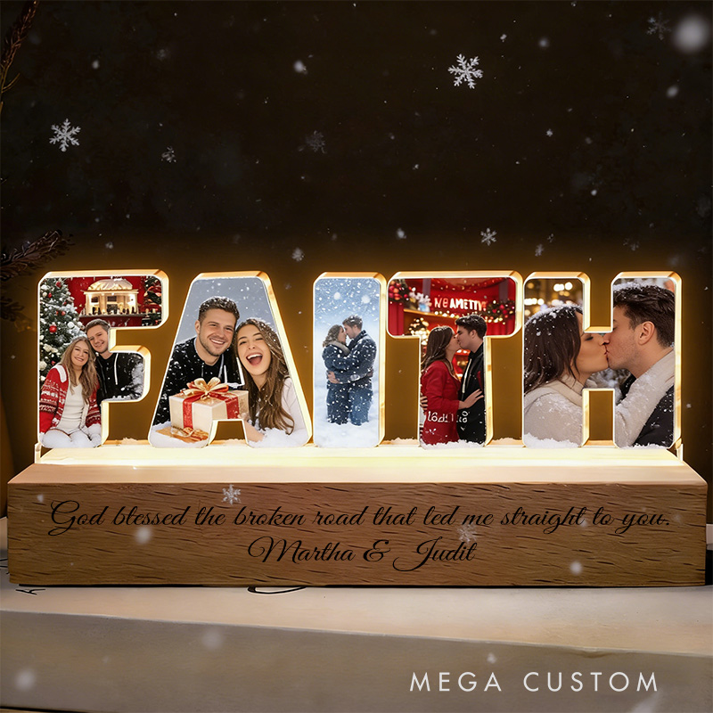 Personalized Couple Photo Fairh Jesus Bless Collage Night Light Custom LED Night Lamp from Your Own Picture Religious Gift Valentine's Day Gift