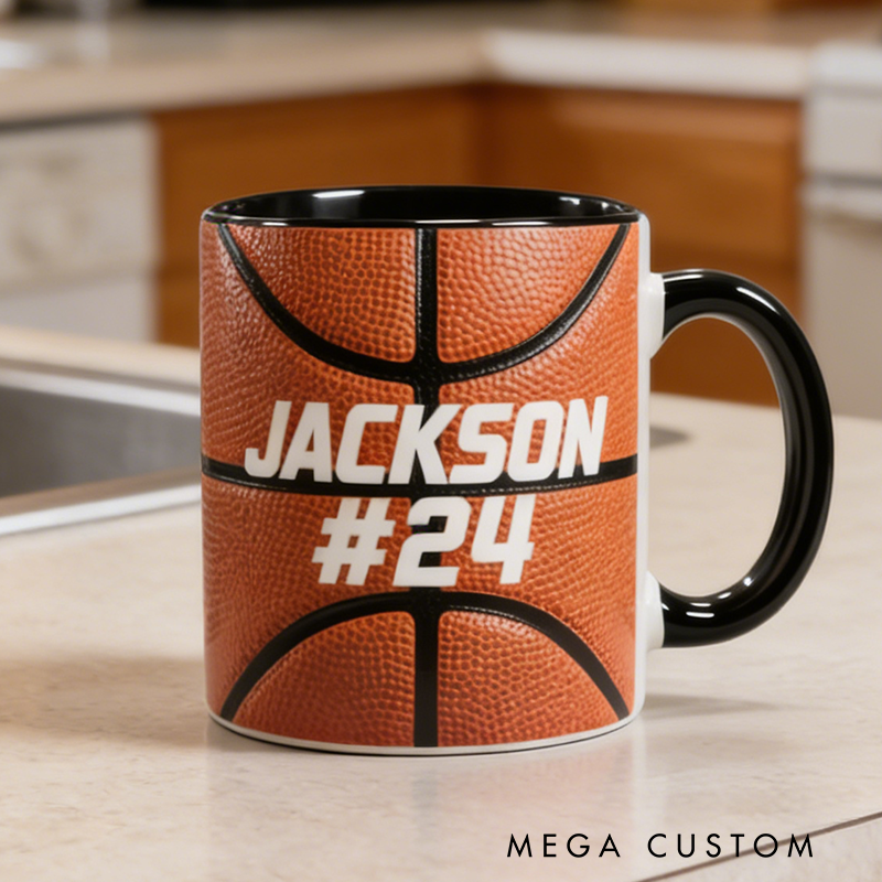 Personalized Basketball Mug with Custom Name and Number Design