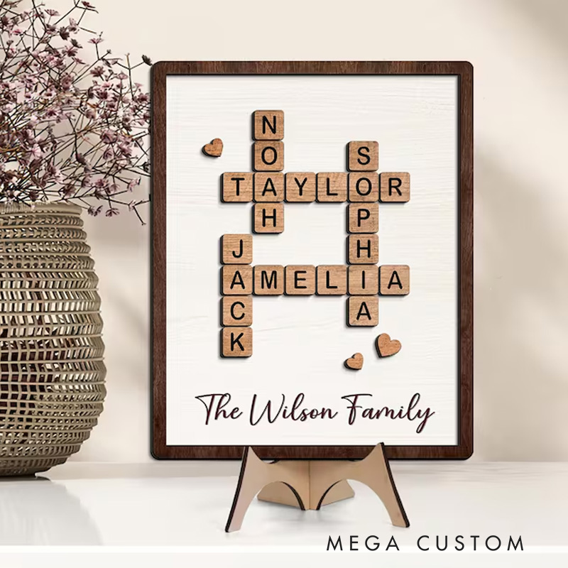 Personalized Family Puzzle Sign Custom Family Name Sign Crossword Puzzle Wooden Sign Last Name Sign Fathers Day Gift Mothers Day Gift