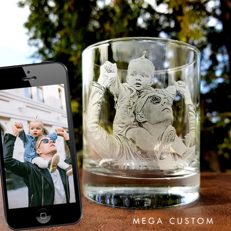 Personalized Etched Picture Rocks Glass Father's Day Dad Gifts Personalized Whiskey Glass Personalized Glassware Custom Portrait Unique Dad Gifts