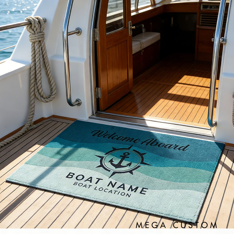 Personalized Fishing Nautical Compass Doormat Nautical Anchor Mat with Wave Gifts Outdoor Fishing