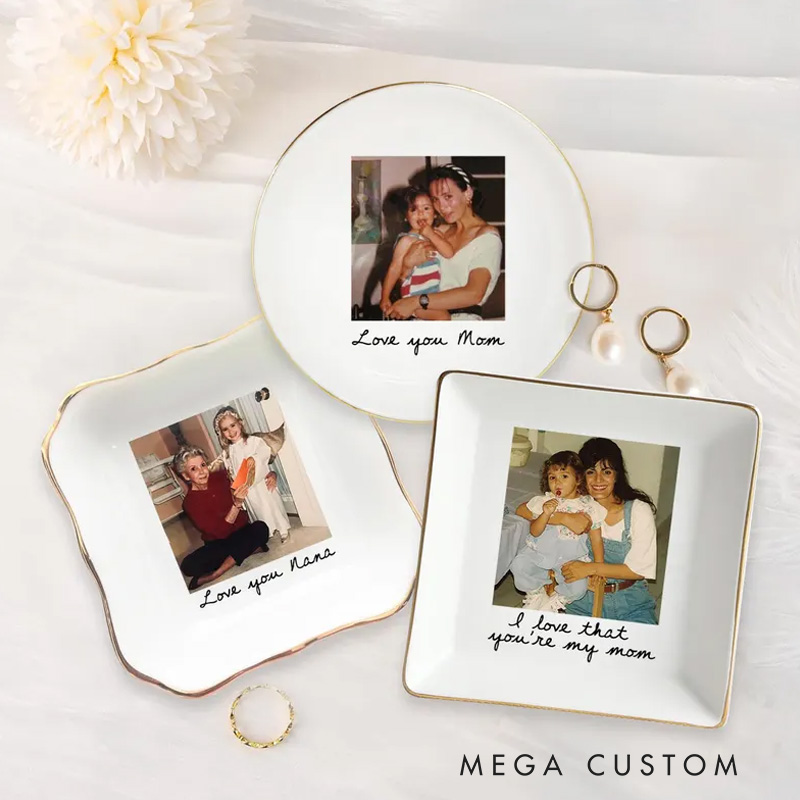 Personalized Mothers Day Gift for Mom Custom Photo Trinket Tray Custom Ring Dish with Picture Gift for Grandma Mom Gift from Daughter Birthday Gift