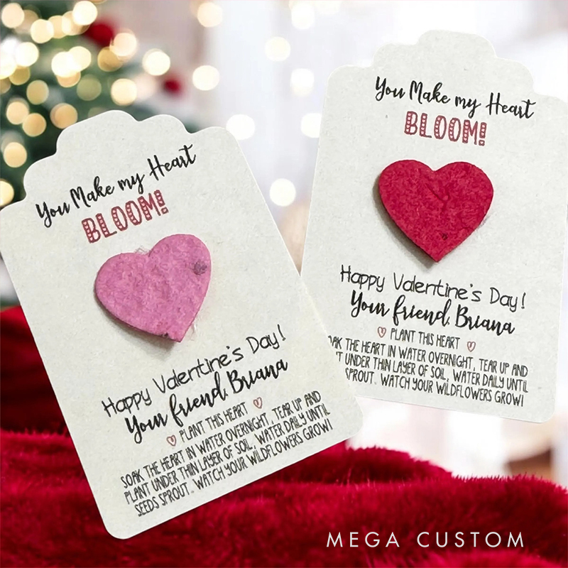 Personalized Valentine’s Seed Paper Card  Custom Name Eco-Friendly Thank You Gift with Heart Design