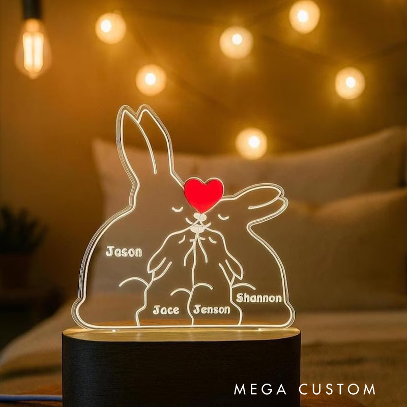 Personalized Family Rabbits Puzzle Name Night Light Custom Bedroom LED wood Rabbits Family Puzzle Gift Easter Gift