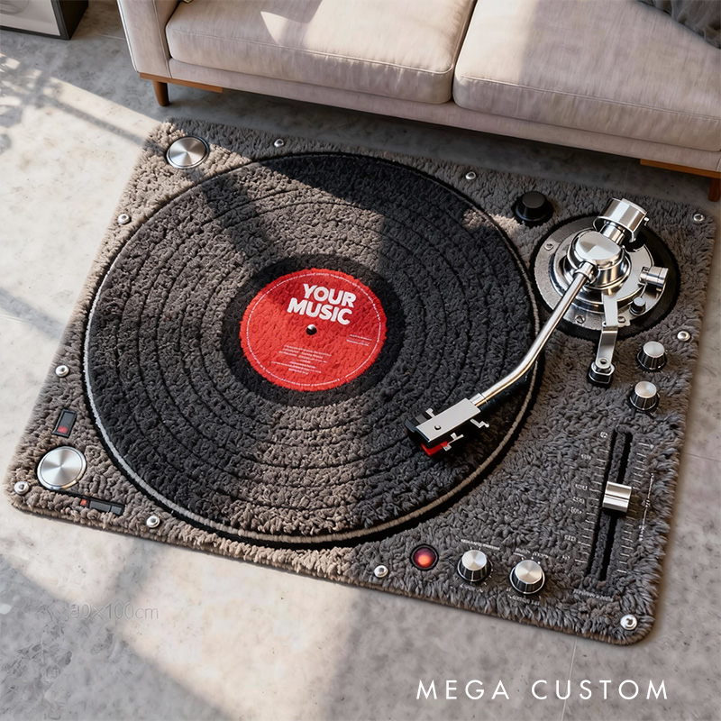 Personalized 2D Flat Vinyl Player Rug for Music Lovers Gift for Kids Music Studio
