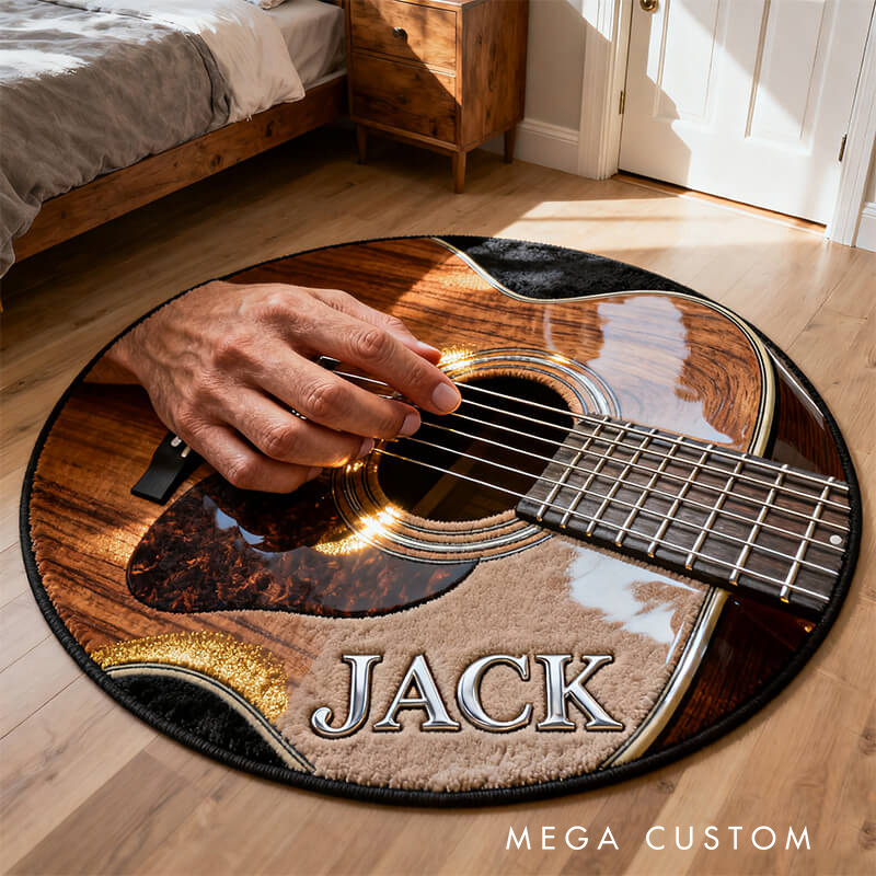 Personalized 2D Flat Guitarist Rug for Music Lovers Gift for Kids Guitar Music Studio