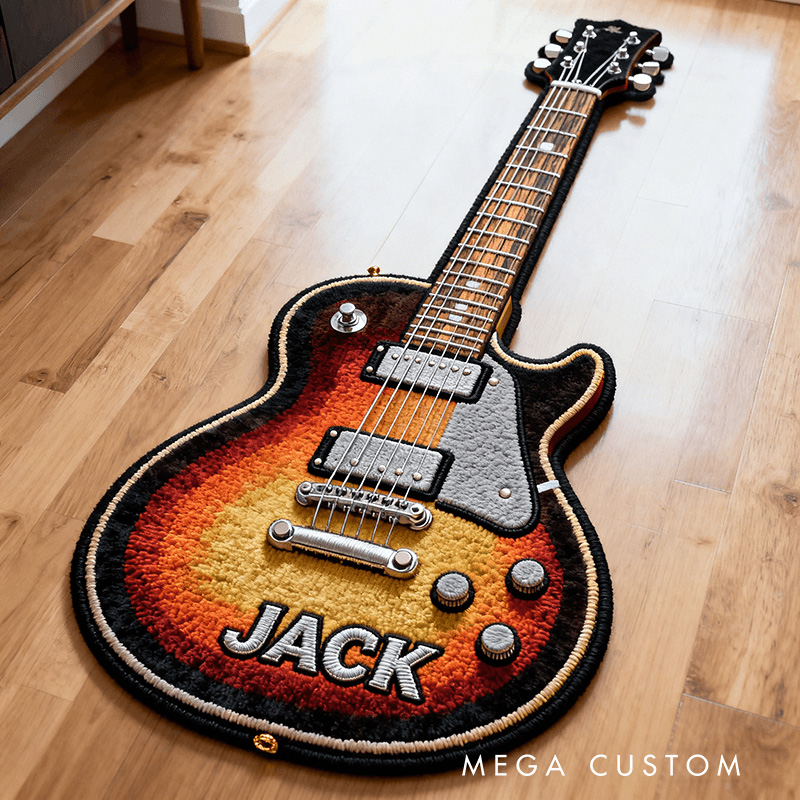 Personalized 2D Flat Electric Guitar Rug for Music Lovers Gift for Kids Guitar Music Studio