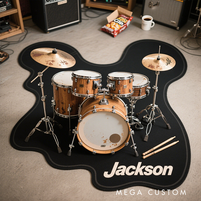 Personalized 2D Flat Drum Rug for Music Lovers Gift for Kids Drummer Music Studio